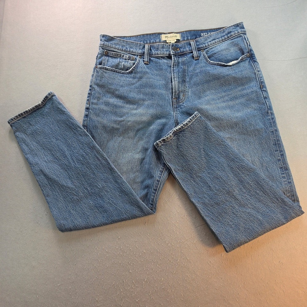 Madewell Mens Relaxed Taper Jeans 35x32 Medium Wash Blue Denim Cotton Blend